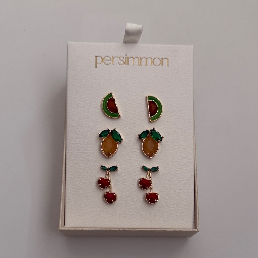 Multicolor nwt Fruit Earrings Set watermelon lemon cherry cherries